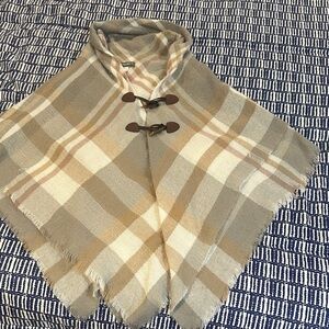 Cozy Hooded Plaid Poncho in Camel and Cream